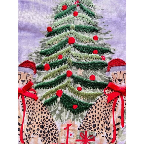 CHRISTMAS CHEETAH Kitchen Towel Set of 2 Embroidered BEADED Detailed 20" x 28 - Picture 2 of 10